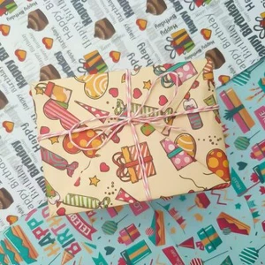 Birthday Wrapping Paper 9 Sheets 20.5"x29.5" with Rope for Weddings Baby Showers - Picture 1 of 7