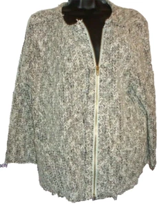 $68 A.N.A. size XL Crochet knit sweater jacket black white weave zip top 46 bust - Picture 1 of 7