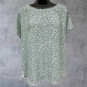 LOFT Outlet Flutter Sleeve Mixed Media Top Green White Floral Size Large Womens - Picture 1 of 6