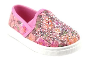 Little Toddler Girls Embellished Floral Print Lace Slip On Sneakers Flats Shoes - Picture 1 of 61