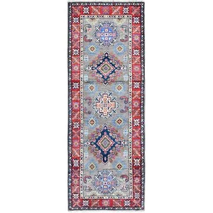 2'2"x6'2" Gray Kazak with Medallions Design Hand Knotted Wool Runner Rug R513 - Picture 1 of 7