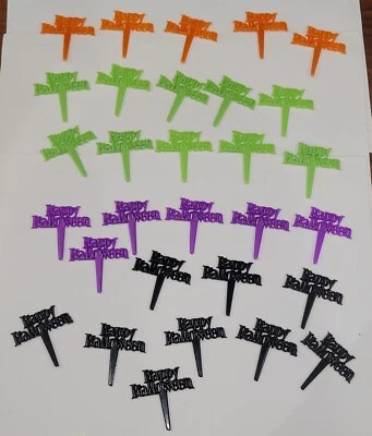 Happy Halloween Scripts Spooky Black Orange Green Purple Cupcake  30 CT. Picks - Image 1 of 4