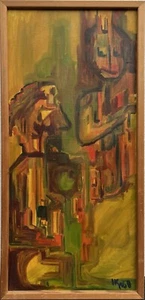 Ölbild Abstrakte Komposition Figuren Danish Mid-Century Vintage Sixties 1968 - Picture 1 of 11