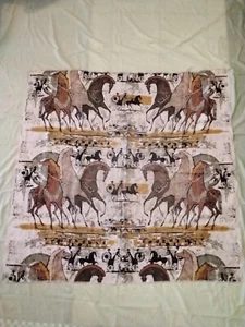 Vtg Etruscan MCM Horses Greek Roman Textile Linen Approx. 48" x 49" - Picture 1 of 13