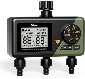 Diivoo Digital Water Timer, 3 Outlets, Auto/Manual, Rain Delay, Lawn Use - Picture 1 of 10