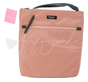 Kate Spade flache Umhängetasche Dawn Sparrow rosa Lederriemen Nylon Handtasche Tasche neu - Bild 1 von 3