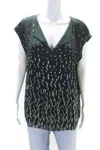 Lafayette 148 New York Womens Metallic Geometric Print Blouse Top Green Size L - Picture 1 of 5