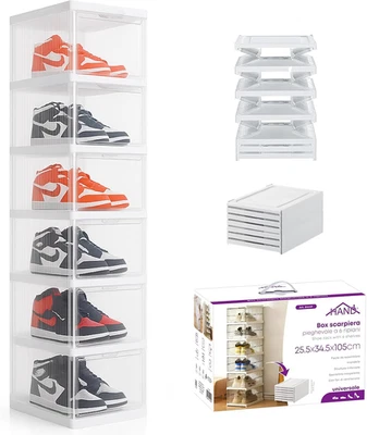 Scatole Porta Scarpe Impilabili Trasparenti – Set 6 Box Salvaspazio Con Apertura - Immagine 1 di 4