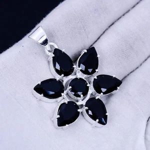 Black Spinel Gemstone 925 Sterling Silver Jewelry Star Design Pendant Size 2.2 - Picture 1 of 9