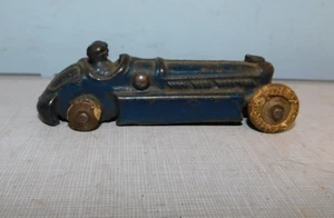 Vintage - Hubley 1930's Cast Iron Toy Race Car 4" length w/drivers Blue Racer - Picture 1 of 4