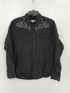 Dkny Jeans Mens Button-Up Shirt Long Sleeve Size XL Solid Black Missing Button - Picture 1 of 5