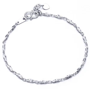 Pure Platinum 950 Chain Women Lucky Twisted Beads Link Charm Bracelet 1.95-2.1g - Picture 1 of 10