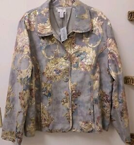 Chico's NWT Women Embroidered Floral Long Sleeve Jacket Multicolor Size 3 Large