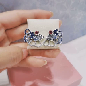 Nuevos Auténticos Pendientes de Viento de Plata de Ley 925 Azul Brillante Abanico Alabanza - Imagen 1 de 4