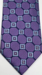 NEW $275 Ermenegildo Zegna Purple With Light Blue Squares Satin Silk Tie 3.5x61 - Picture 1 of 5