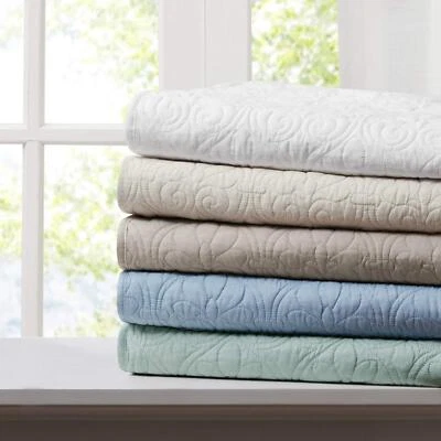 Madison Park Luxe Quilted Throw Blanket Cotton Filled 60Wx70L - Image 1 of 4