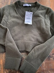 Zara Pullover M Grün Crop Khaki Neu Strick - Bild 1 von 5