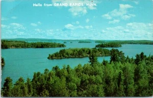 Minnesota Postcard Hello from Grand Rapids MN Beautiful Island Dotted Minn Water - Picture 1 of 2