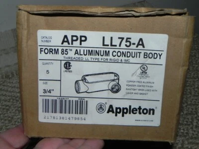 24 pieces Appleton LL75-A Aluminum Conduit Body 3/4" Form 85 Threaded, LL Type - Image 1 of 2