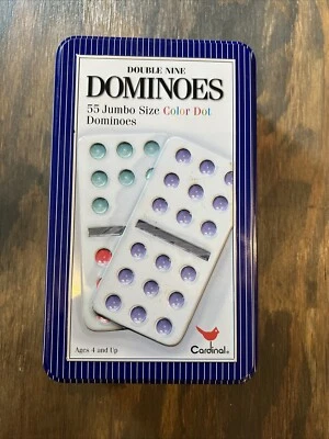 Double Nine Dominoes 55 Jumbo Size Color Dot by Cardinal in Tin Container 2004 - Image 1 of 3
