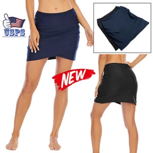 Lady High Waist Tulip Hem Shirring Swim Dress Swimsuit Bikini Bottom Swimwears - Picture 1 of 14