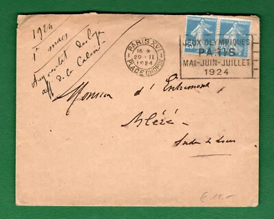 1924 Paris Olympic Place Chopin 29.11.1924 slogan cancel on plain cover - Image 1 of 2