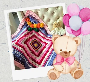 🩷Fröhliche Häkeldecke Kinder 👶Baby 💜 Handmade Unikat🔖NEU💚 - Bild 1 von 13