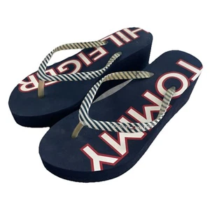 Tommy Hilfiger Flip Flops Wedge Size 8M. New TW25370 Navy Blue - Picture 1 of 15