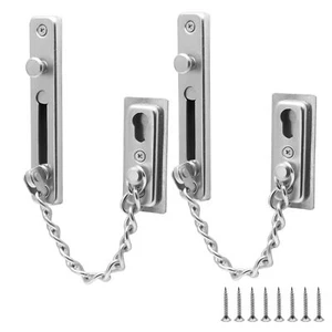 2 Pack Door Chain Lock Anti-Theft Press Lock Stainless Steel Silver - Picture 1 of 7