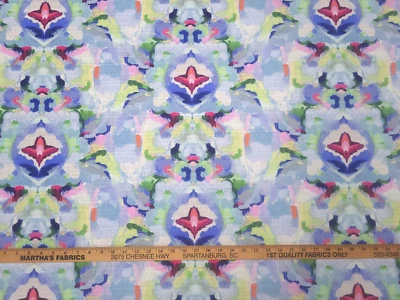 Waverly REFLECTION SPLASH Blue Pink Green Watercolor Floral Drapery Uph Fabric - Image 1 of 4