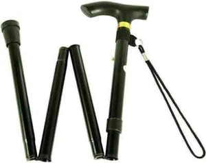 Black Folding Unisex Walking Stick Adjustable Travel Portable Secure Non Slip - Picture 1 of 24