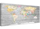 Large Map of World Canvas Art Print - Colourful Light Grey - 120cm Wide - 1306