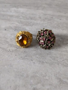 adjustable costume jewelry rings lot of 2 gold and pink - Picture 1 of 8