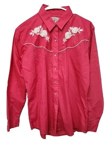 Camicia western grande donna vintage ELY Country Charmers rosa a scatto perle rose - Foto 1 di 10
