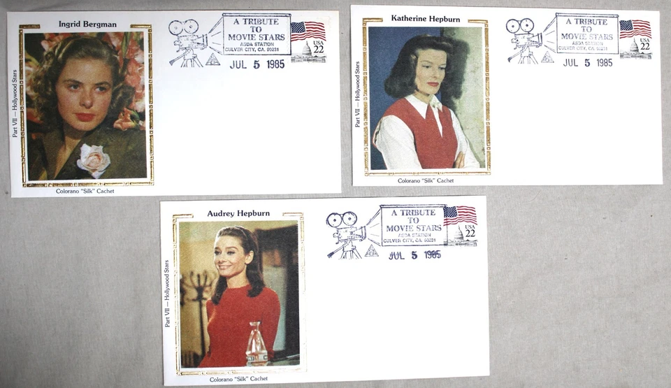 3 U.S. POSTAGE STAMPS FIRST DAY COVERS A TRIBUTE TO MOVIE STARS 5 JULY 1985 - Image 1 of 1