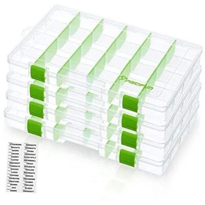 Fishing Tackle Boxes, Tackle Trays with Waterproof Labels Green 3700-4 Packs - Picture 1 of 8