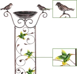 Bird Bath with Trellis for Plants Outdoor Garden Feeder Bowl Antique Iron Decor - Picture 1 of 7