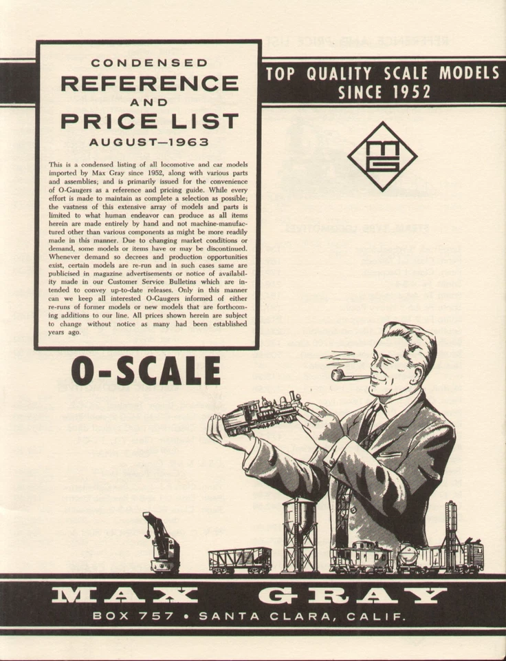 catalogo MAX GRAY 1963 August O Scale Condensed Reference & Price List    E   aa - Immagine 1 di 2