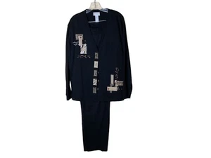 Koret Womens Lg Pantsuit 2 Pc Set Jacket Pants Black - Picture 1 of 7
