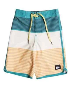 Quiksilver Surfsilk Tijuana Board Shorts Big Boys 27 Wheat/Teal Stripe Lace Up - Picture 1 of 12