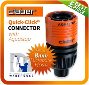 Claber 8mm Hose Connector with AQUASTOP Window Cleaning Water Fed Pole - Picture 1 of 3