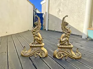 HERVORRAGENDES PAAR ANTIKE FRANZÖSISCHE VINTAGE-ROKOKO-STIL GREIF FEUERHUNDE ANDIRONS - Bild 1 von 15