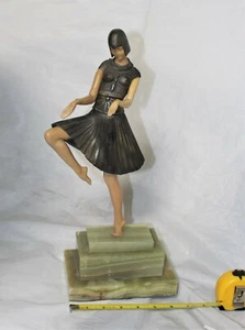 Art Deco Skulptur, Elfenbeinteile, Spelterkörper, Marmorbasis, nubischer Tänzer, af - Bild 1 von 4