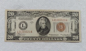 1934-A $20 Hawaii Federal Reserve Note, Brown Seal War Time Issue in a XF Cond!! - Picture 1 of 10