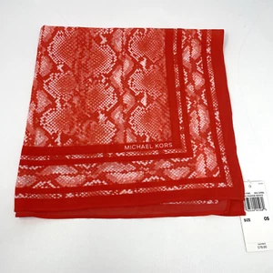 NWT Michael Kors Scarf Snakeskin Print Coral Orange 24" Square $78 Orig Price - Picture 1 of 5