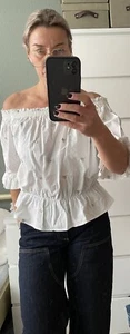 COLLOSEUM WEIßE CARMENBLUSE MIT AUFGESTICKTEN BLÄTTERN GR. M - Bild 1 von 6