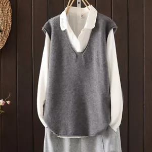 Womens Loose Fashion V Neck Sleeveless Knitted Sweater Vest Casual Waistcoat - Picture 1 of 26