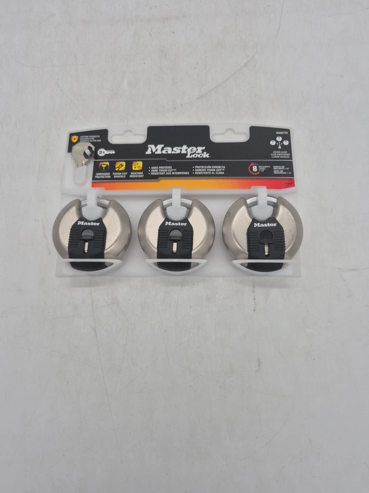 Master Lock Padlock Heavy Duty Outdoor Keyed Alike Shrouded Stainless 3-Pack - Image 1 of 1