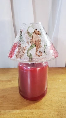 Yankee Candle Jar Shade Topper - Crackle Glass Under Water Ocean Sea Horse - Image 1 of 4