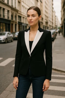 Blazer INC International Mujer S Negro Blanco Esmoquin Mantón Cuello Chaqueta Elegante Foto 1 de 4